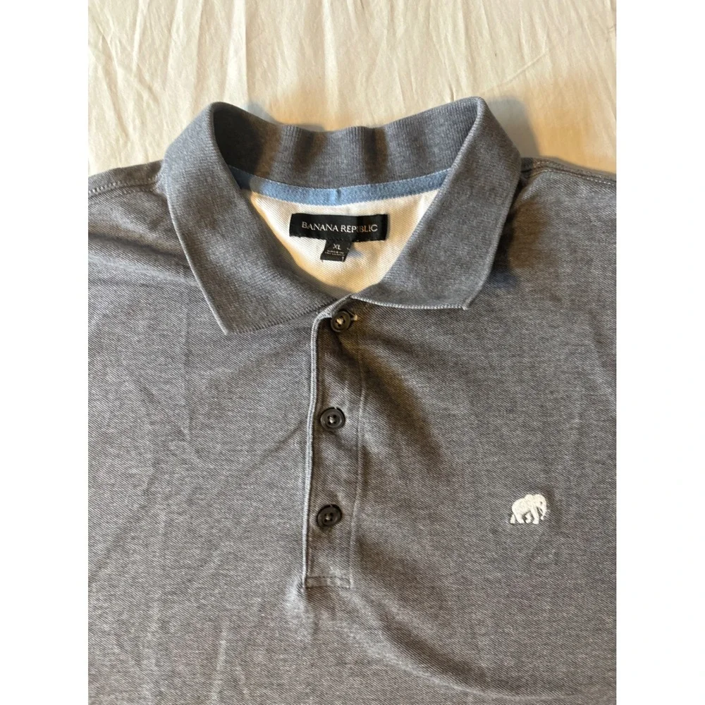 Banana Republic‎ Polo Shirt Mens XL Gray Elephant Logo Pique Knit